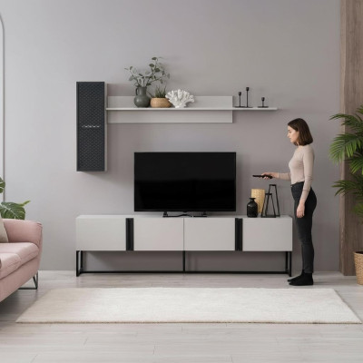 Garnitur TV Ständer Schrank RTV Lowboard Wohnzimmer Regale Weiß Holz