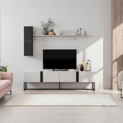 Garnitur TV Ständer Schrank RTV Lowboard Wohnzimmer Regale Weiß Holz