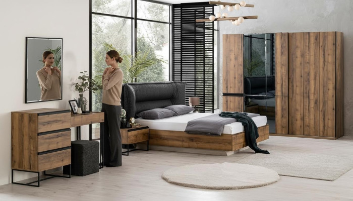 Luxus Schlafzimmer Garnitur Doppelbett Bett Holz Set 7tlg Braun Modern
