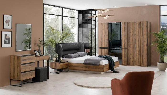 Luxus Schlafzimmer Garnitur Doppelbett Bett Holz Set 7tlg Braun Modern