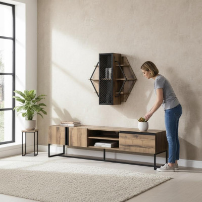 Gruppe TV Ständer Schrank RTV Lowboard Wohnzimmer Regale Braun Holz