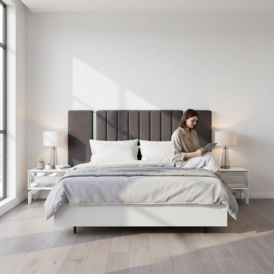 Doppelbett Granitur Schlafzimmer Weiß Bettrahmen Set 3tlg Nachttische