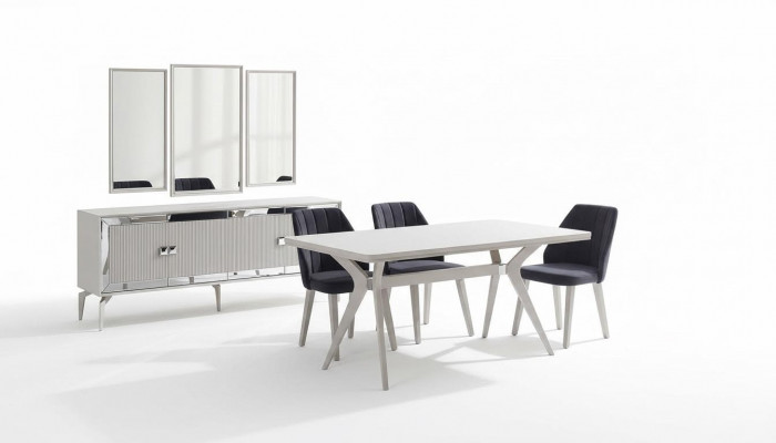 Esszimmer Luxus Essgruppe Garnitur Esstisch Set 9tlg Grau Holz Tisch