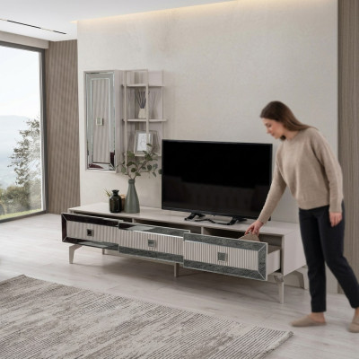 Lowboard Sideboard TV Ständer Schrank RTV Wohnzimmer Weiß Holz Regale