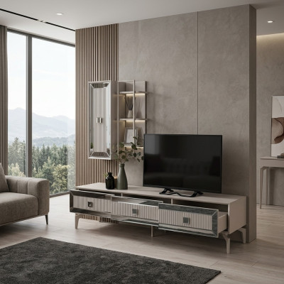 Lowboard Sideboard TV Ständer Schrank RTV Wohnzimmer Weiß Holz Regale