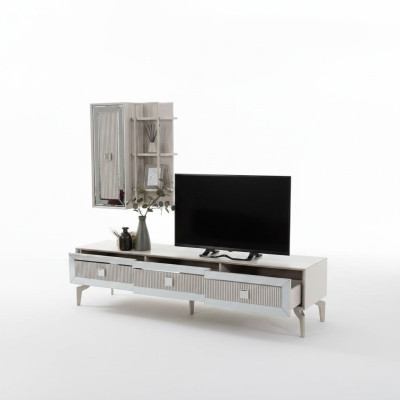 Lowboard Sideboard TV Ständer Schrank RTV Wohnzimmer Weiß Holz Regale