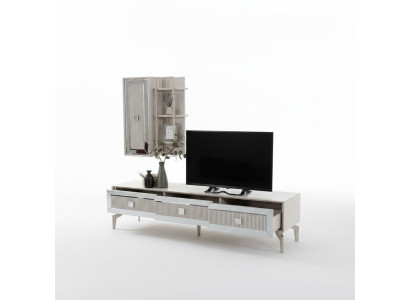 Lowboard Sideboard TV Ständer Schrank RTV Wohnzimmer Weiß Holz Regale