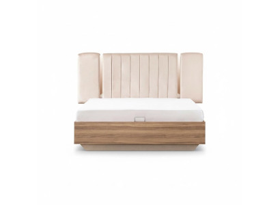 Bettrahmen Bett Doppelbett mit Bettkasten Beige Stoff Luxus Modern