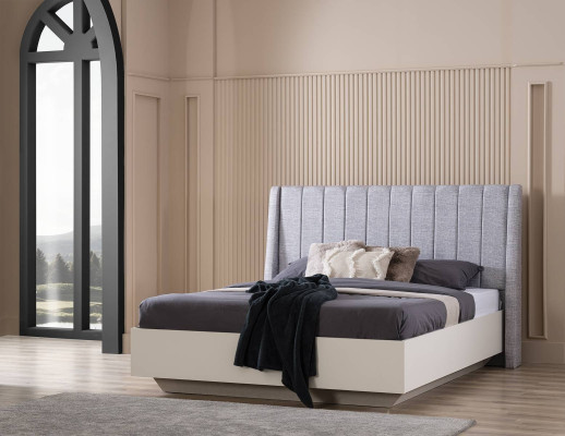 Garnitur Doppelbett Bettrahmen Stoff Schlafzimmer Weiß Holz Set 7tlg