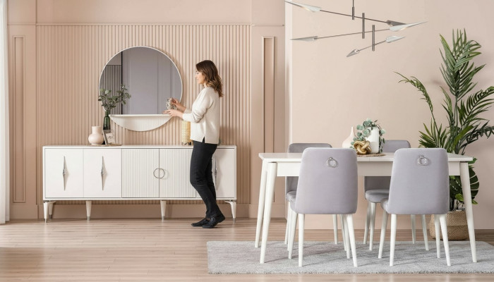 Essgruppe Garnitur Esszimmer Esstisch Set 9tlg Essecke Weiß Holz Groß