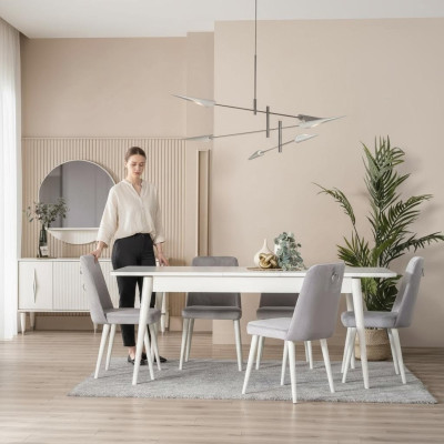Esszimmermöbel Essecke Garnitur 7tlg Esszimmer Esstisch Weiß Stühle