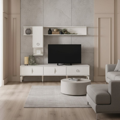 Komplette TV Ständer Schrank RTV Lowboard Wohnzimmer Regale Weiß Holz