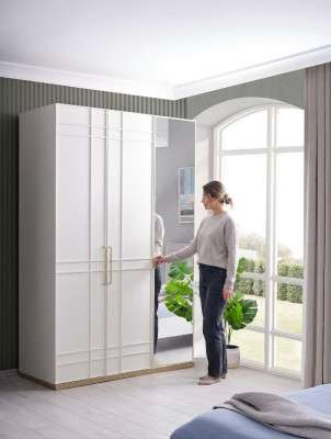 Kleiderschrank Schränke Holzschrank Holz Weiß Spiegel Kinderzimmer 