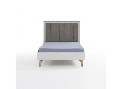 Bettrahmen Kinderzimmer Kinderbett 100 cm Jugendbett Holz Grau Stoff