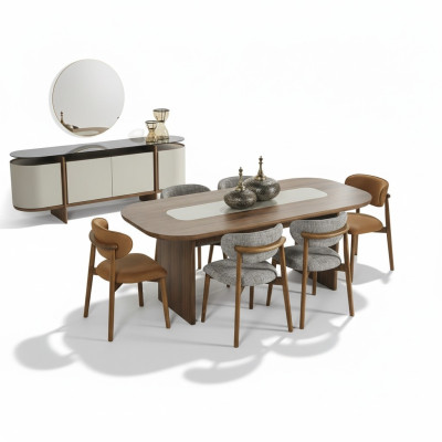 Garnitur Esszimmer Essgruppe Essecke Esstisch Set 7tlg Braun Holz Neu