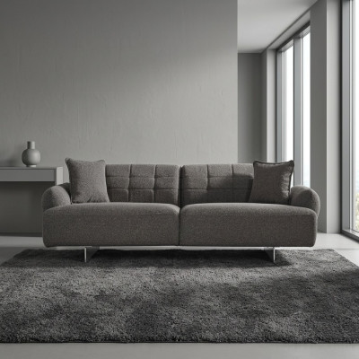 Dreisitzer Sofa 3 Sitzer Polstersofa Grau Stoff Polyester Couch Modern Neu