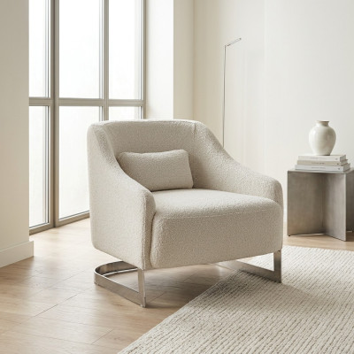 Moderne Sessel Ohrensessel Sitzer Polyester Weiß Stoff Wohnzimmer