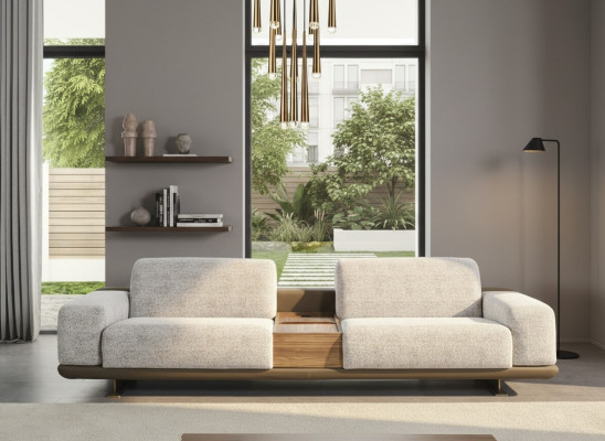 Viersitzer Sofa Couch 4 Sitzer Grau Stoff Modern Stoffsofa Polstersofa