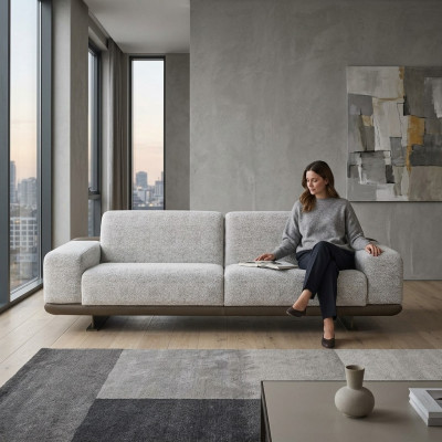 Dreisitzer Sofa 3 Sitzer Polstersofa Grau Stoff Polyester Couch Moderne