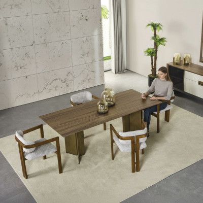 Garnitur Esstisch Essecke Essgruppe Set 7tlg Esszimmer Braun Holz