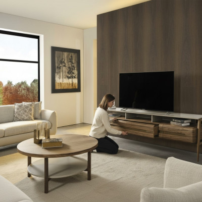RTV Lowboard TV Ständer Wohnwand Sideboard Schrank Holz Braun Stilvoll
