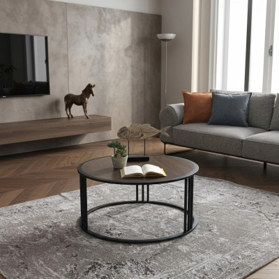 Wohnzimmer Couchtisch Beistelltisch Tisch Edelstahl Möbel Schwarz Rund