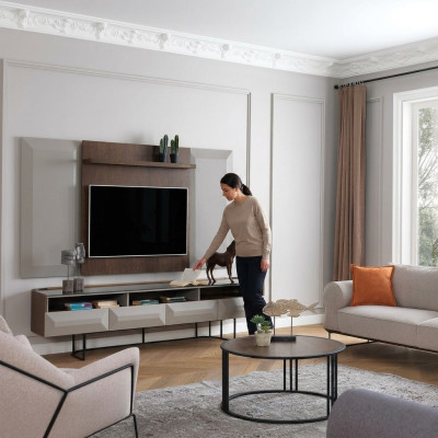 Gruppe RTV Lowboard TV Ständer Sideboard Panel 2tlg Holz Braun Regal