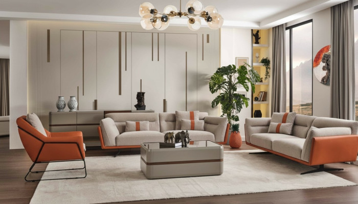 Couchgarnitur Sofagarnitur Komplette Polstersofa Orange Stoffsofa