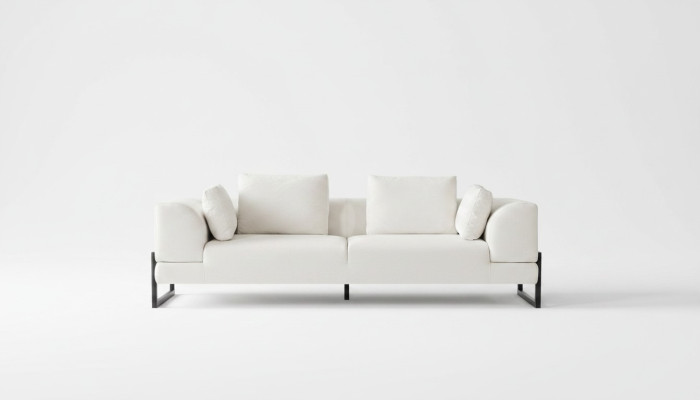 Dreisitzer Sofa 3 Sitzer Polstersofa Weiß Stoff Stoffsofa Holz Sofas