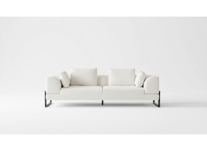 Dreisitzer Sofa 3 Sitzer Polstersofa Weiß Stoff Stoffsofa Holz Sofas