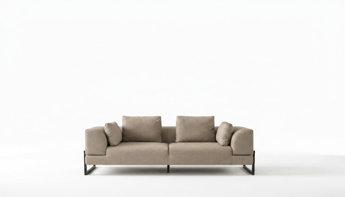 Sofa Dreisitzer 3 Sitzer Polstersofa Grau Stoff Stoffsofa Holz Sofas