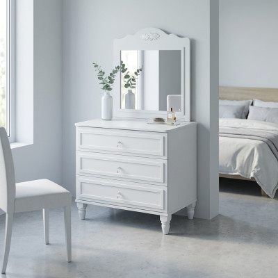 Garnitur Kommode mit Spiegel Holz Schlafzimmer Weiß Set Konsolentisch