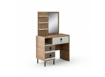 Schminktisch Garnitur mit Spiegel Holz Schlafzimmer Braun Konsole Set