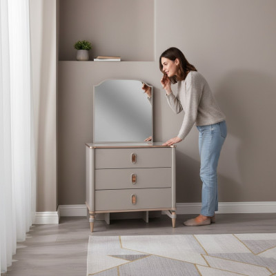 Kommode Garnitur mit Spiegel Holz Kinderzimmer Beige Konsole Set