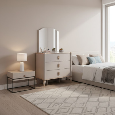 Kommode Garnitur mit Spiegel Holz Kinderzimmer Beige Konsole Set