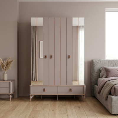 Luxus Kleiderschrank Kinderschrank Holzschrank Schrank Beige Spiegel