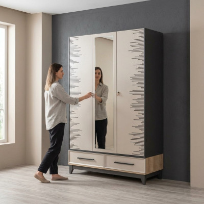 Modern Kleiderschrank Kinderschrank Holzschrank Schrank Holz Beige