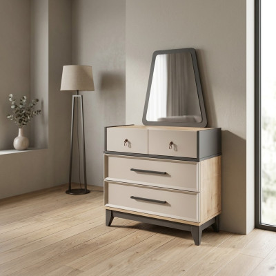 Gruppe Kommode Garnitur mit Spiegel Holz Kinderzimmer Beige Konsole