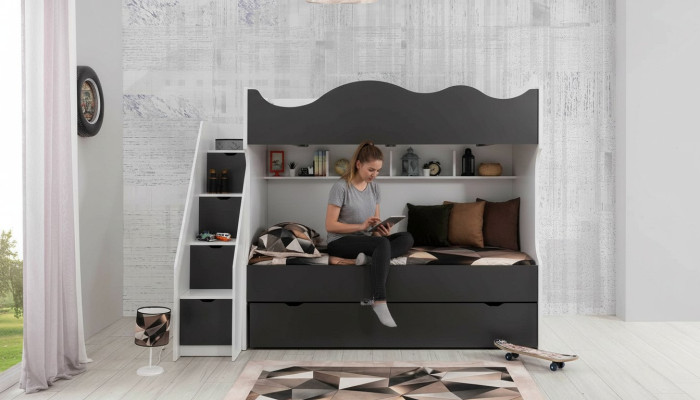 Etagenbett Bett Kinderbett Kindermöbel Grau Garnitur Moderne Kinder