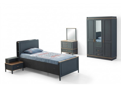 Kinderbett Kinderzimmer Kindermöbel Garnitur Bett Grau Holz Set 5tlg