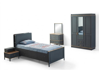 Kinderbett Kinderzimmer Kindermöbel Garnitur Bett Grau Holz Set 5tlg