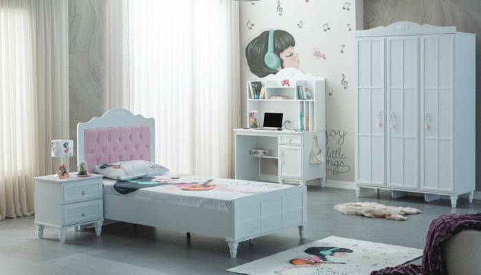 Komplette Kindermöbel Kinderbett Bett Holz Set 4tlg Kinderzimmer Weiß