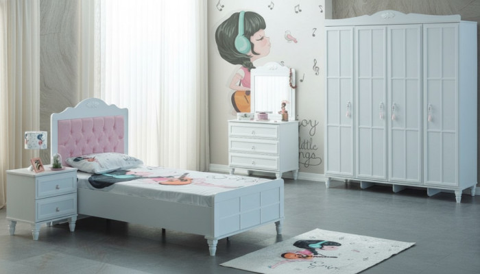 Luxus Komplette Kindermöbel Kinderbett Weiß Holz Set 5tlg Kinderzimmer