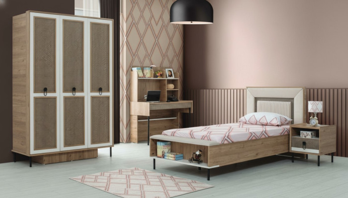 Moderne Komplette Kindermöbel Kinderbett Braun Holz Set 4tlg Bett Neu