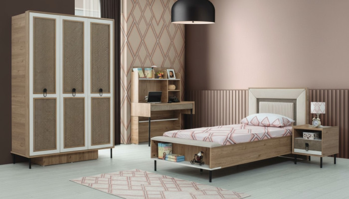 Kindermöbel Garnitur Kinderzimmer Bett Kinderbett Braun Holz Set 4tlg