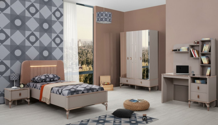 Komplette Kindermöbel Mädchen Bett Holz Set 4tlg Kinderzimmer Beige
