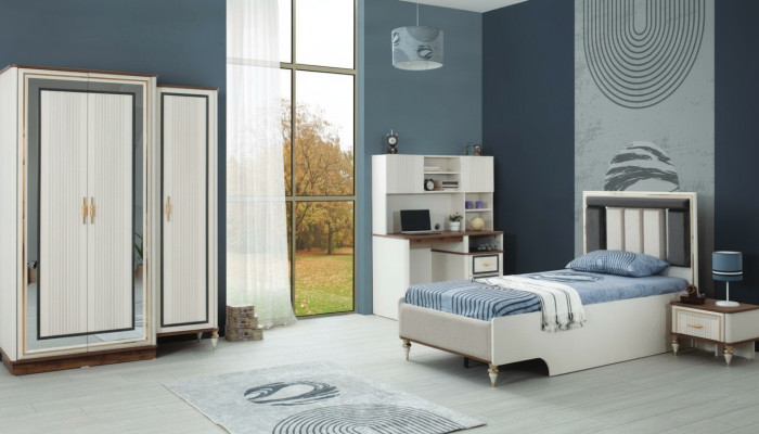 Komplette Jugenbett Kindermöbel Kinderbett Weiß Holz Set 4tlg Modern