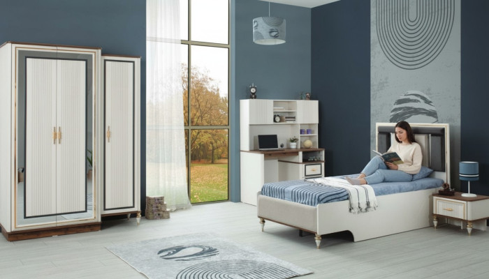 Kindermöbel Kinderzimmer Bett Kinderbett Weiß Holz Set 4tlg Tische