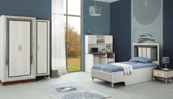 Kindermöbel Kinderzimmer Bett Kinderbett Weiß Holz Set 4tlg Tische