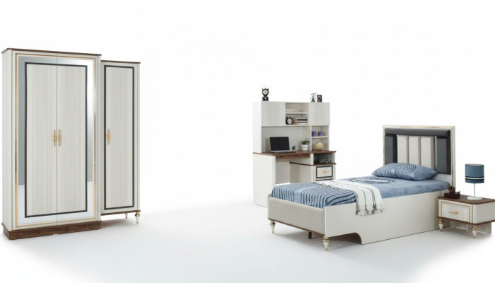 Kindermöbel Kinderzimmer Bett Kinderbett Weiß Holz Set 4tlg Tische